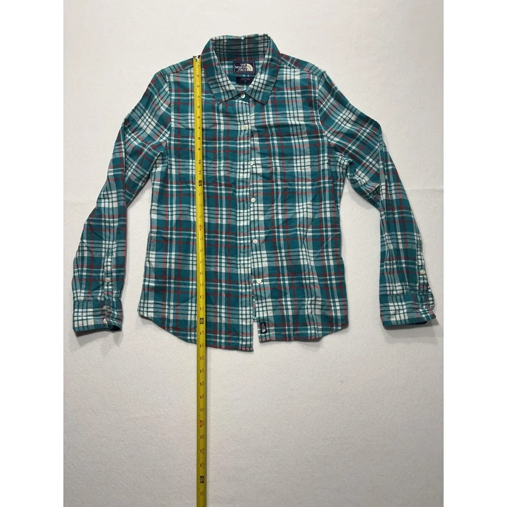The North Face Shirt Mens Medium Green Plaid Long Sleeve Button Up Cotton Casual